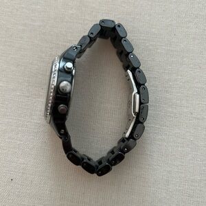 Michael Kors black hematite ceramic watch with crystal bezel